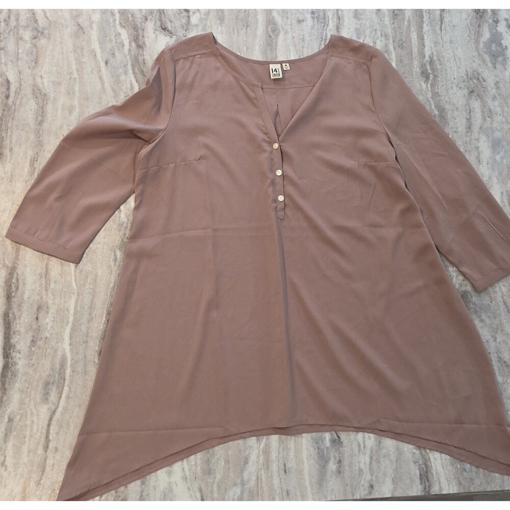 14th & Union Women's Medium Mauve Button Front Tunic Top 3/4 Sleeve - Medium